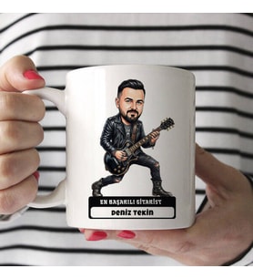 Gitarist Müzisyen Erkek Karikatürlü Kupa Bardak