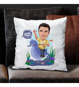 Kişiye Özel Deniz Atındaki Erkek Karikatürlü Yastık