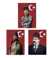 İttihat Terakki Paşaları Kanvas Tablo Seti 3 Adet 40x55cm Enver Paşa Talat Paşa Cemal Paşa