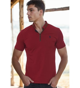 T8571 DEWBERRY FERMUARLI ERKEK T-SHIRT-BORDO-1