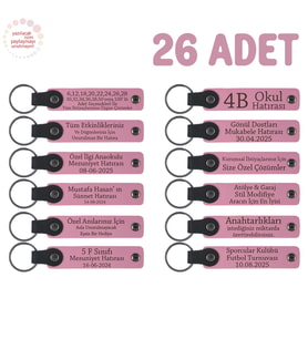 Pembe, Öğretmeninden Öğrencilerine Mesajlı Karne Anı Anahtarlık 26’lı Set, Tüm Sınıfa Özel Hediye