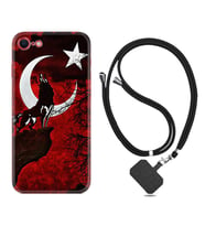 Apple iPhone 5 6 7 8 Plus Se XR Kılıf Boyun Askılı Silikon Wolf and Moon 2 1381