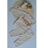 Happy yazılı 2 li bebek takımı (Krem)