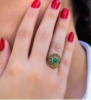 Doğal Taş Yeşil Akik Yuvarlak Doğal Taşlı Antik Model Kadın Ayarlanabillir Yüzük euy70ya