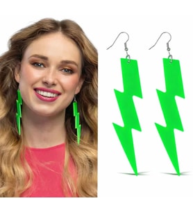 Retro Neon Yeşil Şimşek Küpe