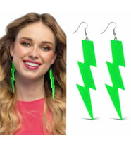 Retro Neon Yeşil Şimşek Küpe