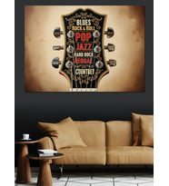 Retro Tarzda Gitar Afiş Dekoratif Kanvas - Mdf Ahşap Tablo