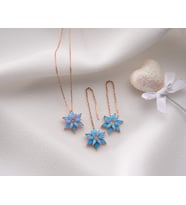 925 AYAR papatya silver turkuaz opal küpe,kolye set.opal takım.manolya set.rose.gold.rodaj