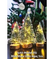 Hoşgeldin Yeni Yıl 3’lü Mini Noel Çam Ağacı Kar Efektli LED Işıklı Çam Ağaçları Seti 15 – 11– 10 Cm (Çok Renkli)