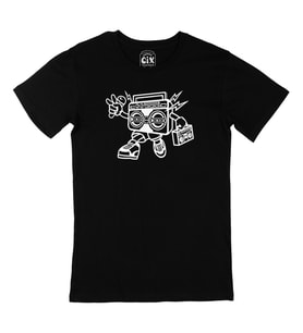 Boom Box Beyaz Robotlu Siyah Tişört