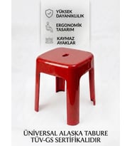 Kırmızı, Plastik Alaska Model Sağlam Tabure 36x36x46cm
