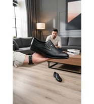 Enoch Hakiki Deri Siyah Ortopedik Comfort Taban Erkek Baba Ayakkabı