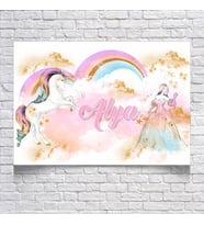 Prenses ve Unicorn Temalı Doğum Günü Afişi