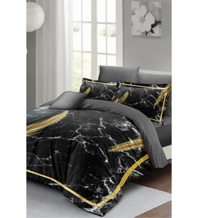 Çift Kişilik ( Lastikli Çarşaflı ) %100 Pamuk Saten Nevresim Takımı Dark Marble