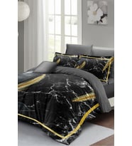 Çift Kişilik ( Lastikli Çarşaflı ) %100 Pamuk Saten Nevresim Takımı Dark Marble
