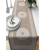 Bej Çerçeveli Desen Premium Masa Örtüsü Runner RNR233