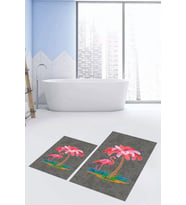 EVDEYA Baskılı Yıkanabilir Flamingo Desenli İkili Banyo Halısı Paspas Klozet Takımı, KLOZET-30-GRİ, (Gri)