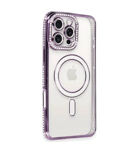 Apple İphone 16 Pro Kılıf Joke Simli Magneticsafe Kılıf - Derin Mor