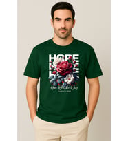 Erkek - Kadın %100 Pamuk Hope Gül Desenli Baskılı Yarım Kollu Bisiklet Yaka T-Shirt (Yeşil)