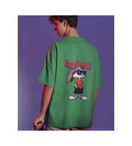 I Am Bored Çizgi Karakter Baskılı Oversize Unisex Tişört (Haki)