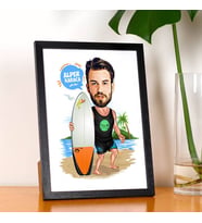 Kişiye Özel Sörf Yapan Erkek Karikatürlü Resim Çerçevesi