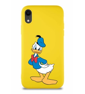 Apple iPhone XR Soft Premier Kapak Donald Duck-D Tasarımlı Silikon Kılıf - Sarı (Şeffaf)