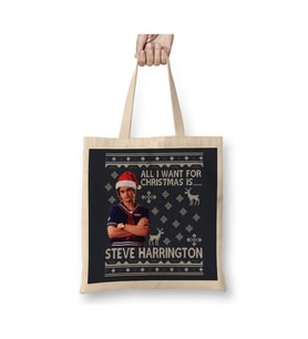 Stranger Things Steve Harrington Christmas Wish Beyaz Bez Çanta Uzun Saplı Alışveriş Çantası