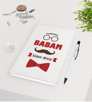 BK Gift Kişiye Özel Yakışıklı Babam Tasarımlı 9x14cm Beyaz Defter ve Kalem Hediye Seti - Model 1