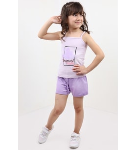 Toontoy Kız Bebek Baskılı Şortlu Takım (Açık Lila)