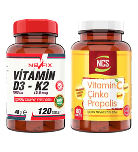 Vitamin C Çinko Propolis 60 Tablet   Vitamin D3-K2 120 Tablet (Renksiz)