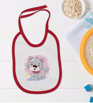 BK Kids Sevimli Kedi Tasarımlı Kırmızı Bebek Mama Önlüğü-1