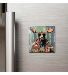 Moose - Sığın - Güneş Gözlüklü Style - Buzdolap Magneti - 9x9 Cm
