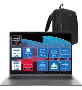 Asus Expertbook P3 PM3406CKA Ryzen Aı 5-330 64GB Ddr5 2tb SSD Radeon 820M 14.0-Inch, Wuxga (1920 x 1200) 300NITS WIN11PRO Taşınabilir Bilgisayar PM3406CKA5P19+ZETTAÇANTA