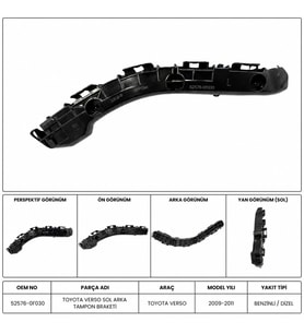 TOYOTA VERSO SOL ARKA TAMPON BRAKETİ 2009-2011 52576-0F030-MHR