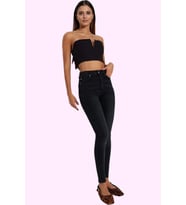 Kadın Skinny Jean Pamuk İncelten Etki Yüksek Bel Regular Boy Günlük Kullanım Modern Tasarım (Siyah)