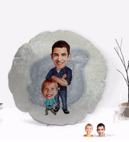 BK Gift Kişiye Özel Baba Oğul Karikatürlü Yuvarlak Dekoratif Kırlent Yastık-2