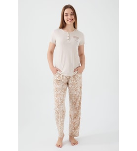 Pierre Cardin 8521 Tropical Vibes Kadın Kısa Kol Pijama Takım (Bej)