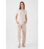 Pierre Cardin 8521 Tropical Vibes Kadın Kısa Kol Pijama Takım (Bej)