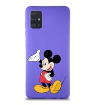 Samsung Galaxy A51 Soft Premier Kapak Mickey Mouse-C Tasarımlı Silikon Kılıf - Mor (Şeffaf)