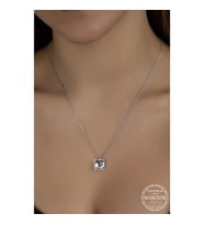 Crystal Taşlı Kare 925 Ayar Gümüş Kolye