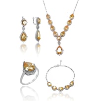 Şampanya Sitrin Taşlı Damla Model 925 Ayar Gümüş Dörtlü Set 201024157