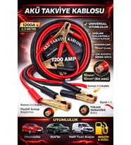 Akü Takviye Kablosu,1200 Amper, 2,3 Metre Uzunluk, Profesyonel Heavy Duty, Güçlü Timsah Kıskaçlı, Bakır İletken, Made in Turkey