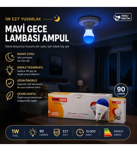 10 ADET 1W E27 MAVİ YUVARLAK GECE LAMBASI LED AMPUL EAMP-075 (5690)