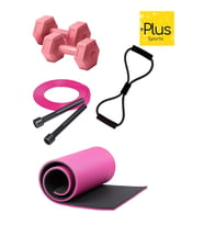 PEMBE FULL DELUXE PİLATES SETİ YOGA MATI MİNDERİ ATLAMA İPİ DAMBIL KELEBEK DİRENÇ