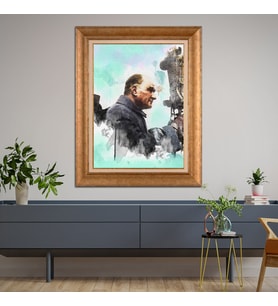 Altın Varaklı Çerçeveli Paspartulu Atatürk Tablo TR0769 (Gold)
