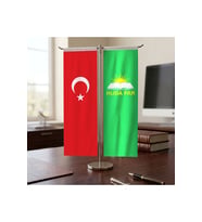 Hüda Par Bayrağı ve Türkiye Bayrağı Kırlangıç T tipi Masa Bayrak Takımı
