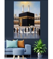 Müslümanların Kıblesi Kabe Ve Hacılar Dekoratif Kanvas - Mdf Ahşap Tablo