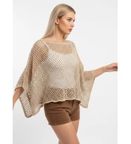 Kadın Delikli Oversize Kayık Yaka Triko Bluz 8722