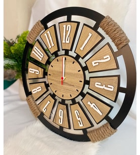 Kişiye Özel Halatlı Dekoratif Ahşap Duvar Saati 50 cm ( Siyah)