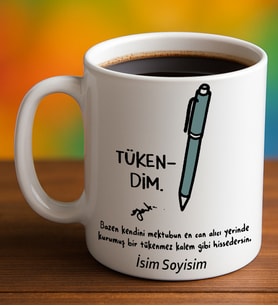 Komik - Esprili Kupa Bardak TÜKENDİM Yazılı Komik Kupa Bardak